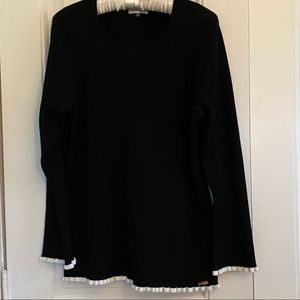 Calvin Klein black sweater with white ruffle trim